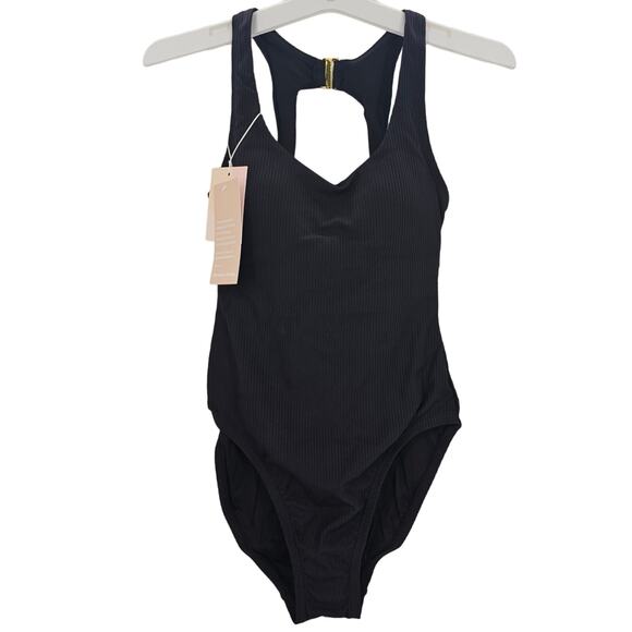 Andie Swim Womans size XXS The Catalina Ribbed One Piece Swimsuit in Black NEW - Picture 1 of 8